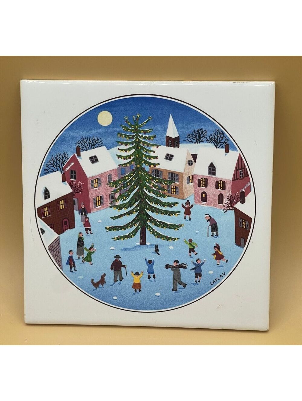 Villeroy & Boch Decorative Ceramic Tile with Winter Village Scene by Laplau